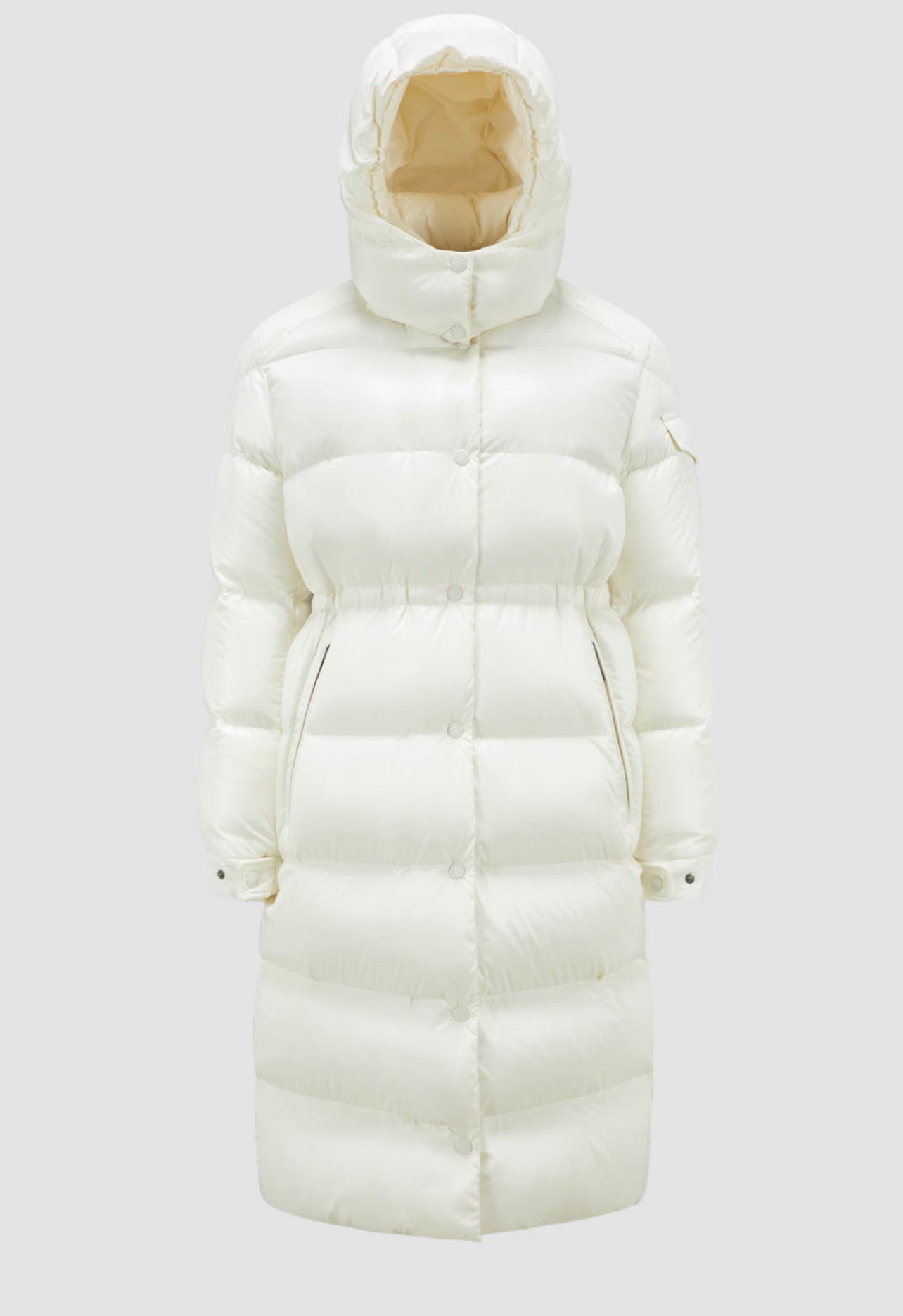 GIUBBOTTO MONCLER DONNA BIANCO LUNGO CON CAPPUCCIO