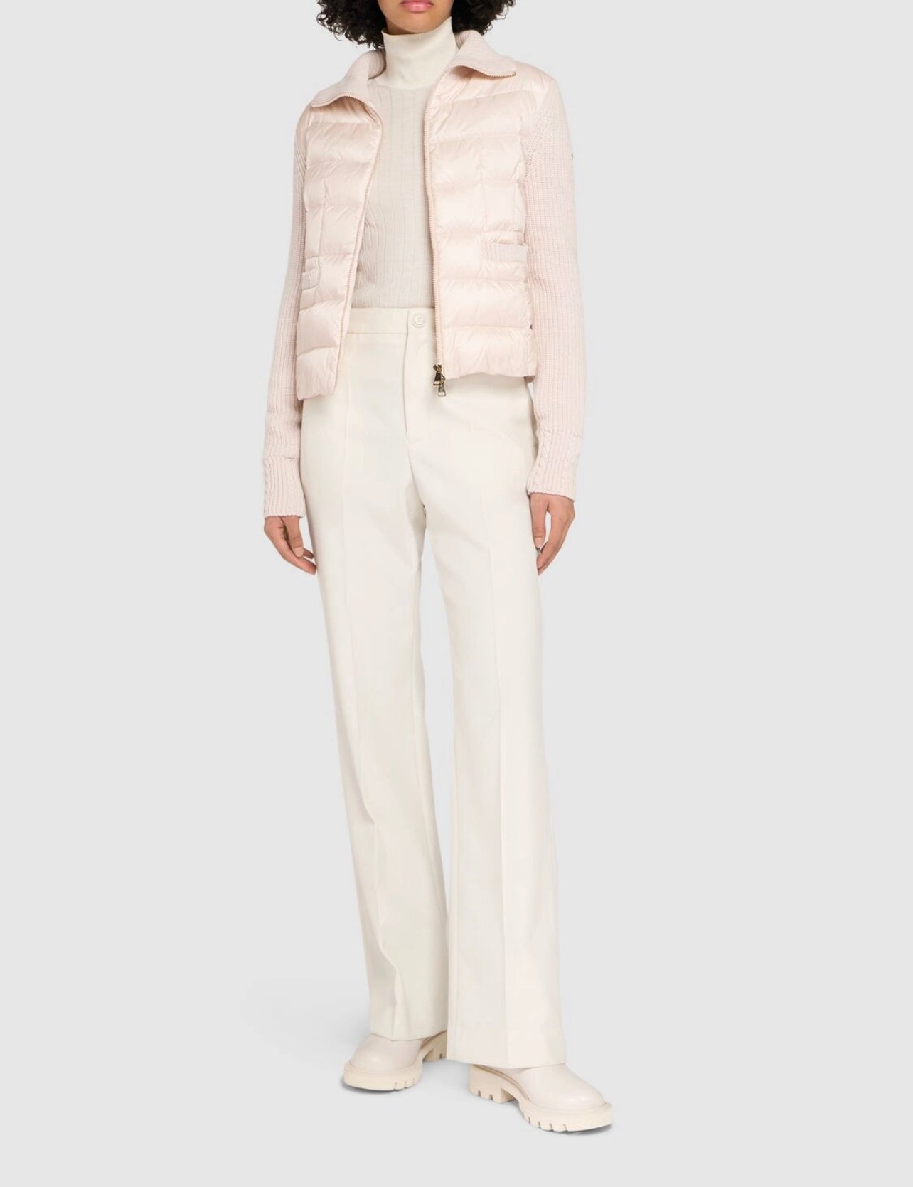 MONCLER DONNA ROSA CARDIGAN IMBOTTITO IN MISTO LANA VERGINE