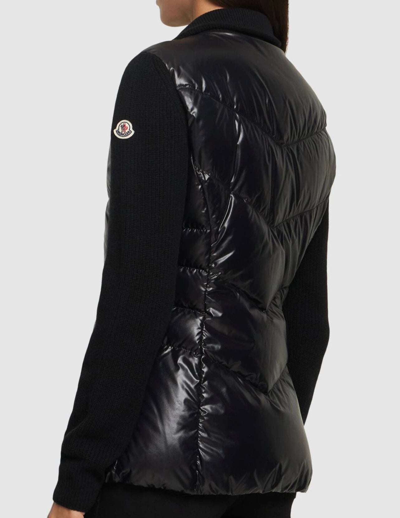 MONCLER DONNA CARDIGAN NERO IMBOTTITO MISTO LANA CON ZIP