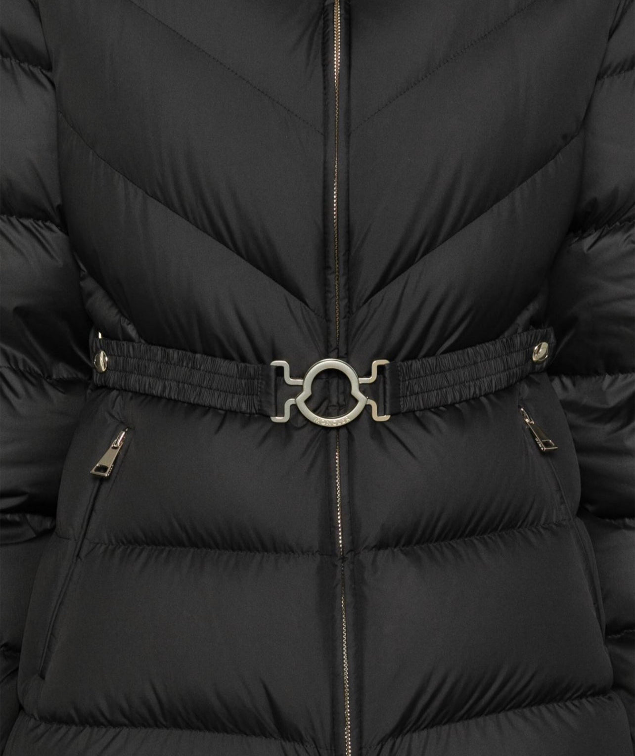 GIUBBOTTO MONCLER DONNA  CORTO NERO OPACO CON CINTA