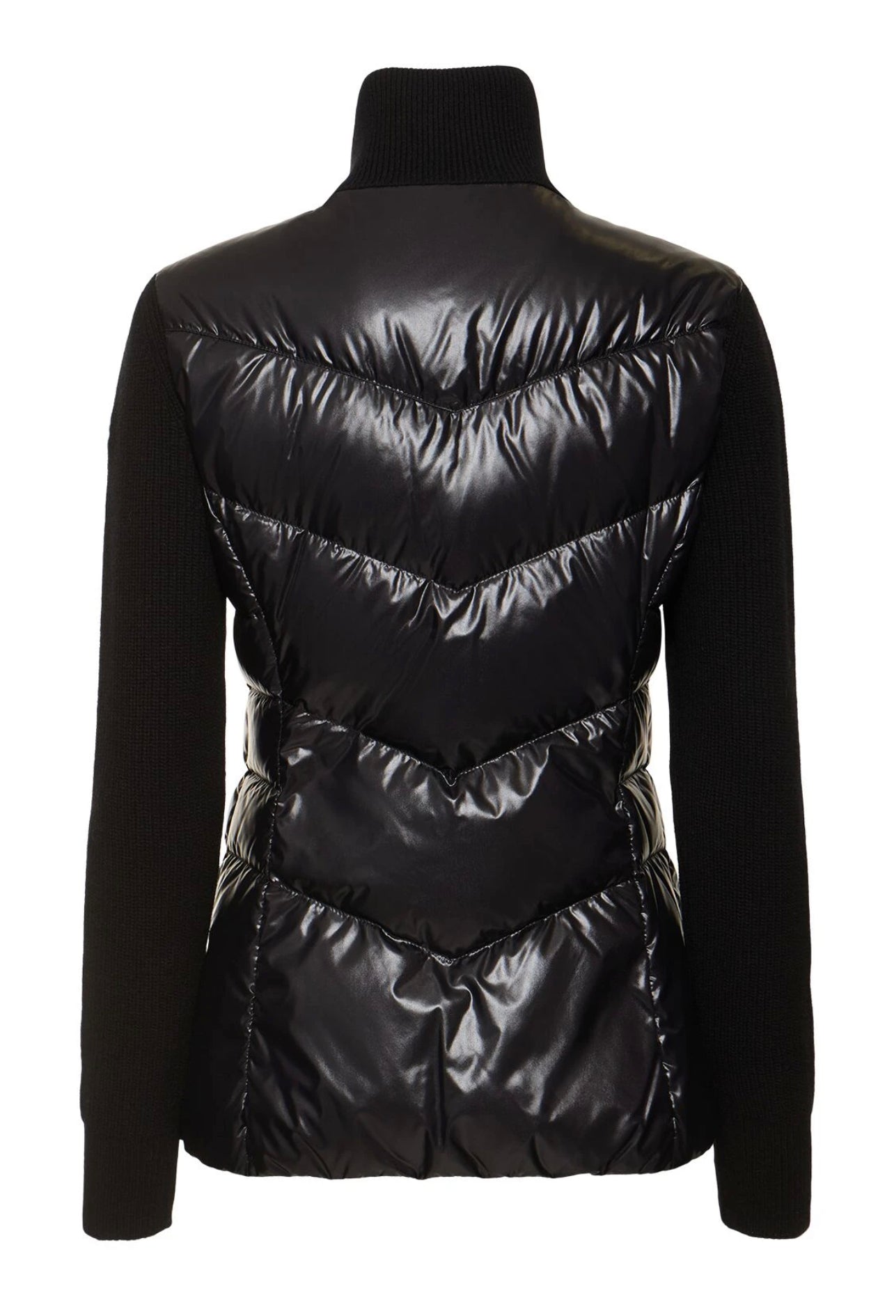 MONCLER DONNA CARDIGAN NERO IMBOTTITO MISTO LANA CON ZIP