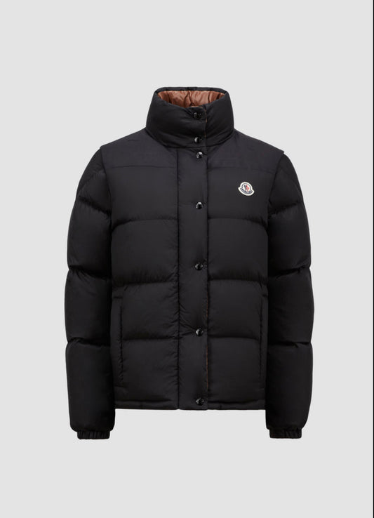 GIUBBOTTO MONCLER DONNA  CORTO NERO OPACO LOGO PETTO