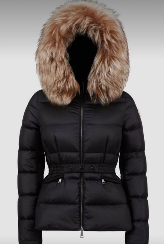 GIUBBOTTO MONCLER DONNA  CORTO NERO CON PELLICCIA BEIGE