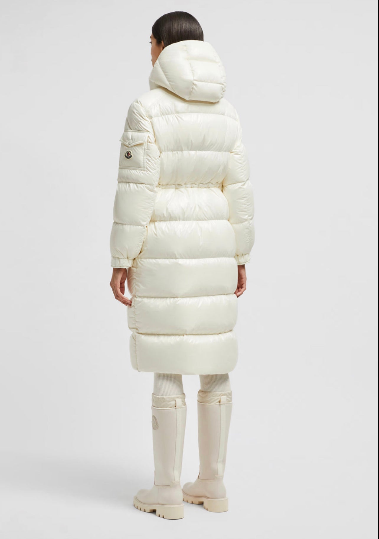 GIUBBOTTO MONCLER DONNA BIANCO LUNGO CON CAPPUCCIO