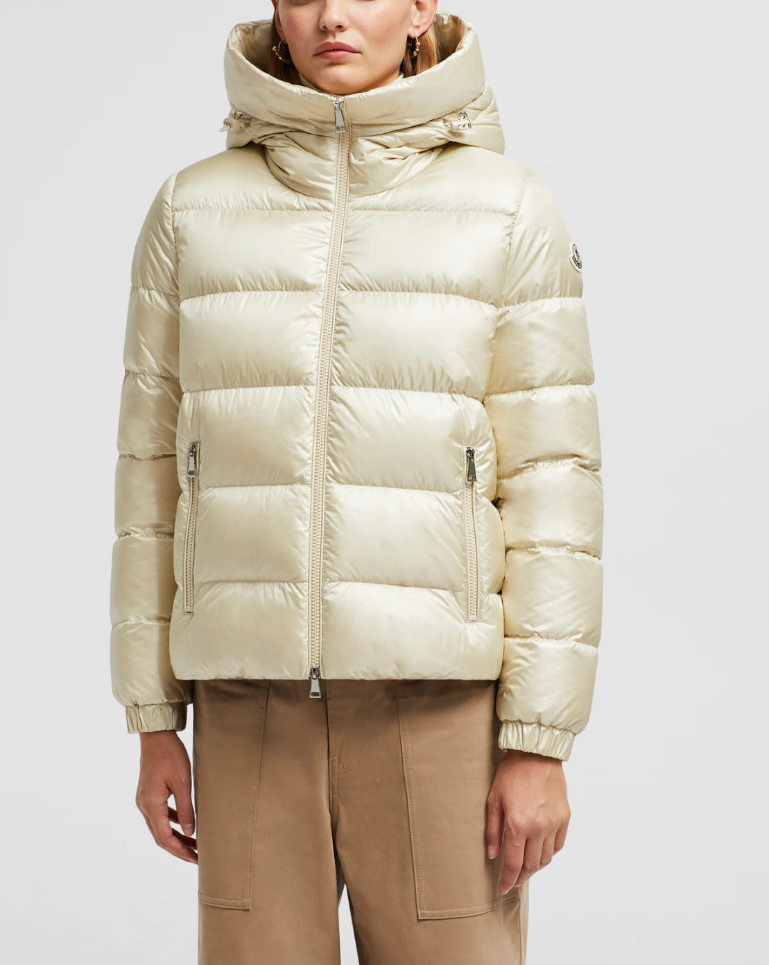 GIUBBOTTO MONCLER DONNA CORTO BIANCO CAPPUCCIO CLASSICO