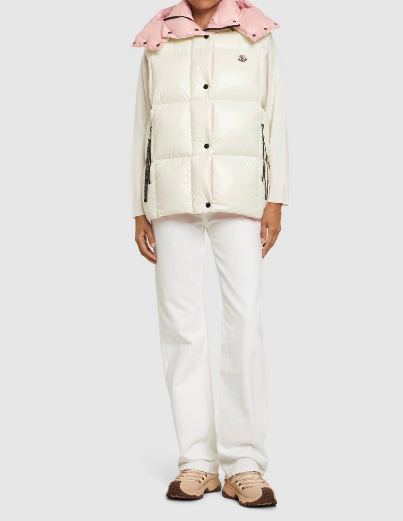 MONCLER DONNA SMANICATO BIANCO CON ROSA