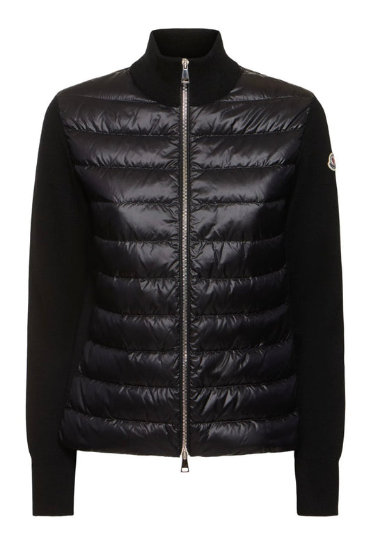 MONCLER DONNA CARDIGAN NERO IMBOTTITO MISTO LANA