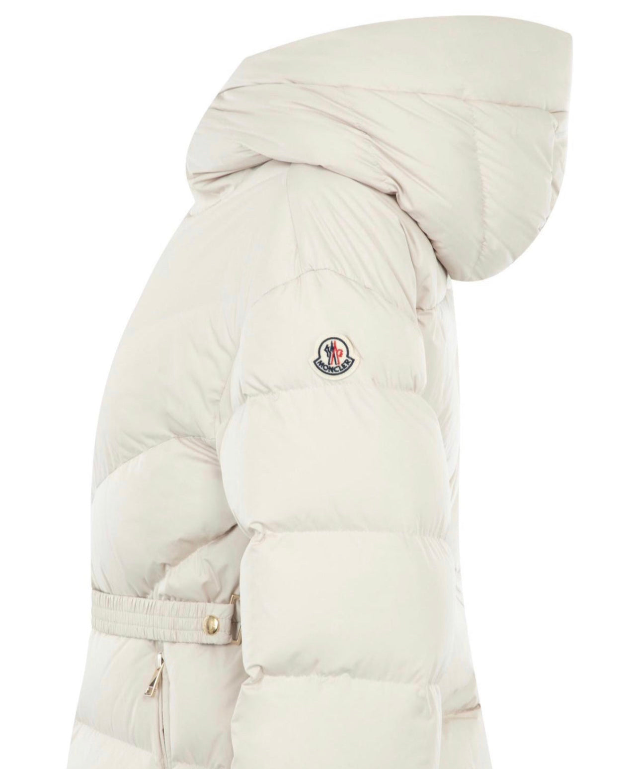 GIUBBOTTO MONCLER DONNA CORTO CAPPUCCIO CON CINTA BIANCO