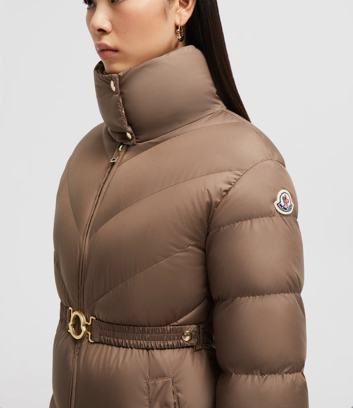 GIUBBOTTO MONCLER DONNA  LUNGO CON CINTA BEIGE CAMMELLO