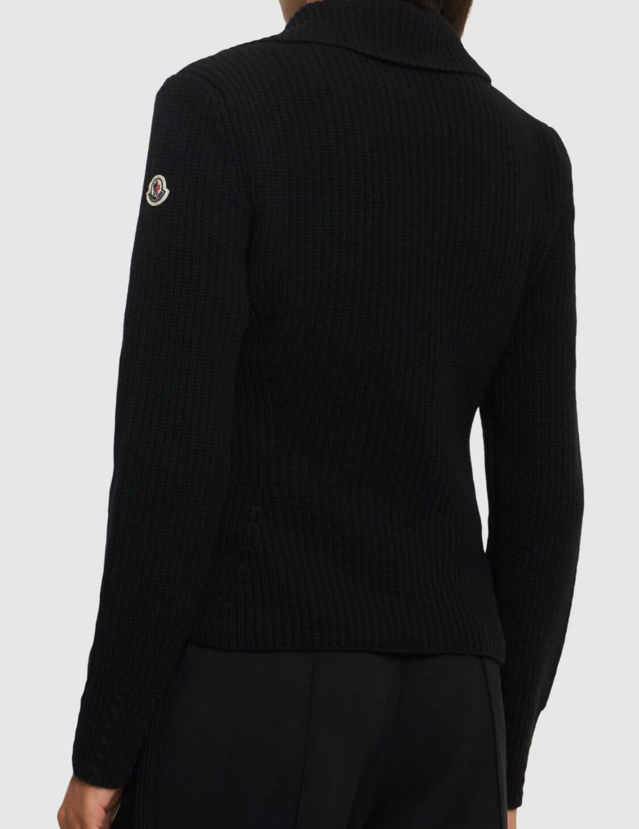 MONCLER DONNA CARDIGAN NERO IMBOTTITO MISTO LANA VERGINE  CON ZIP