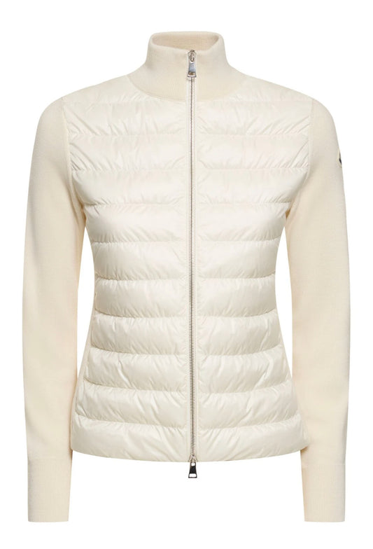 MONCLER DONNA BIANCO CARDIGAN IMBOTTITO IN MISTO LANA