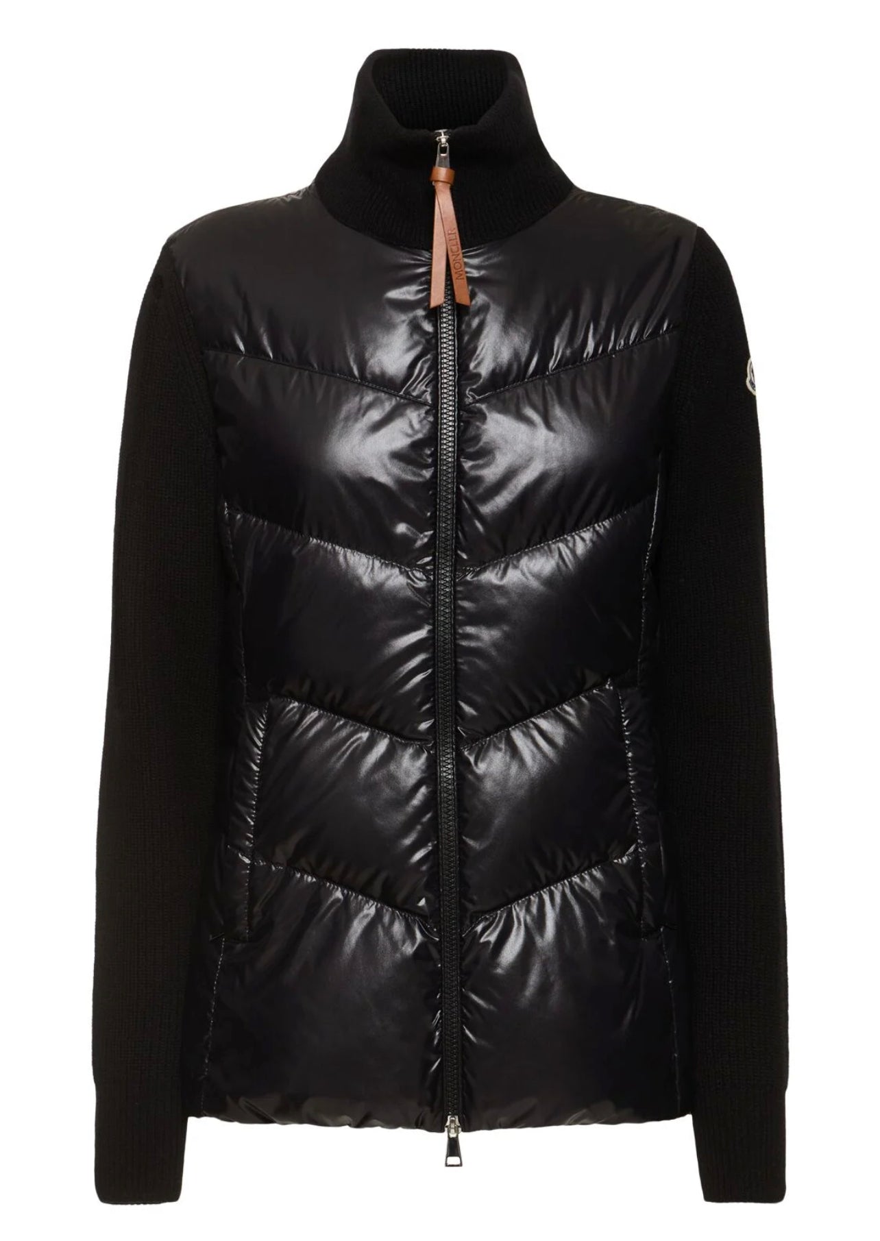 MONCLER DONNA CARDIGAN NERO IMBOTTITO MISTO LANA CON ZIP