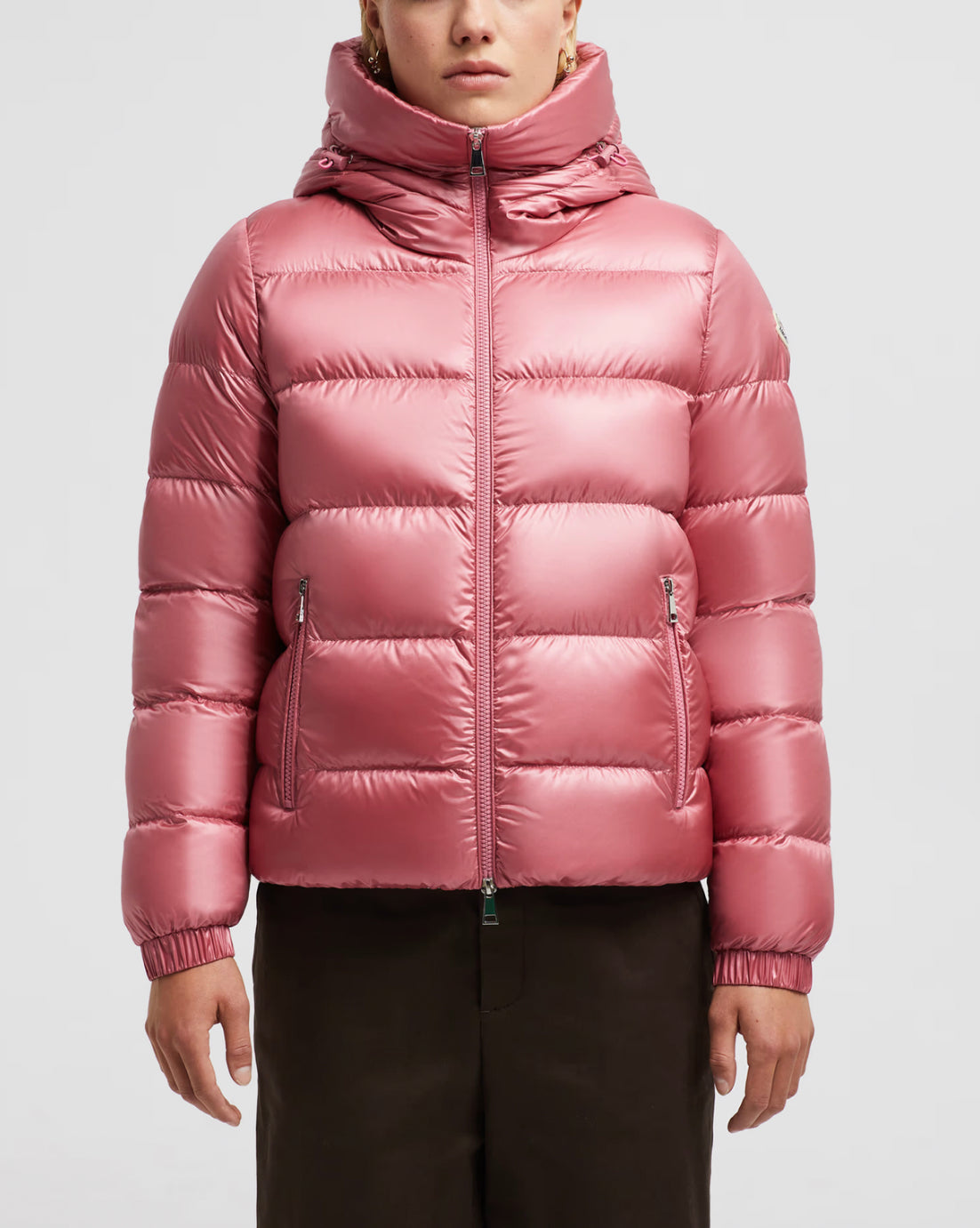 GIUBBOTTO MONCLER DONNA CORTO ROSA CAPPUCCIO CLASSICO