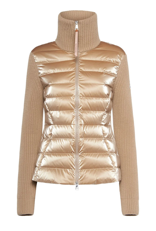 MONCLER DONNA CARDIGAN BEIGE IMBOTTITO MISTO LANA CON ZIP