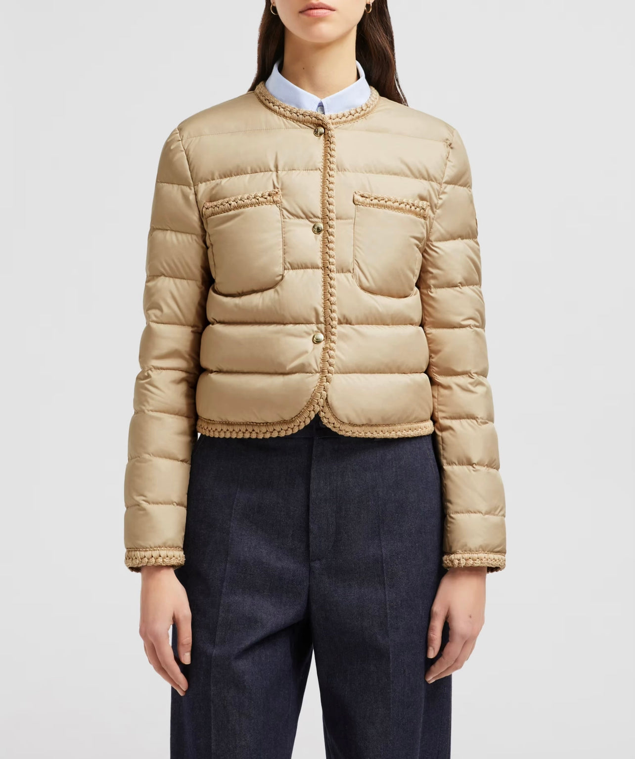 MONCLER DONNA CORTO RICAMATO BEIGE